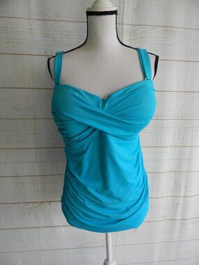 KENNETH COLE TURQUOISE BLUE RUCHED SLIMMING TANKINI TOP SZ 20W